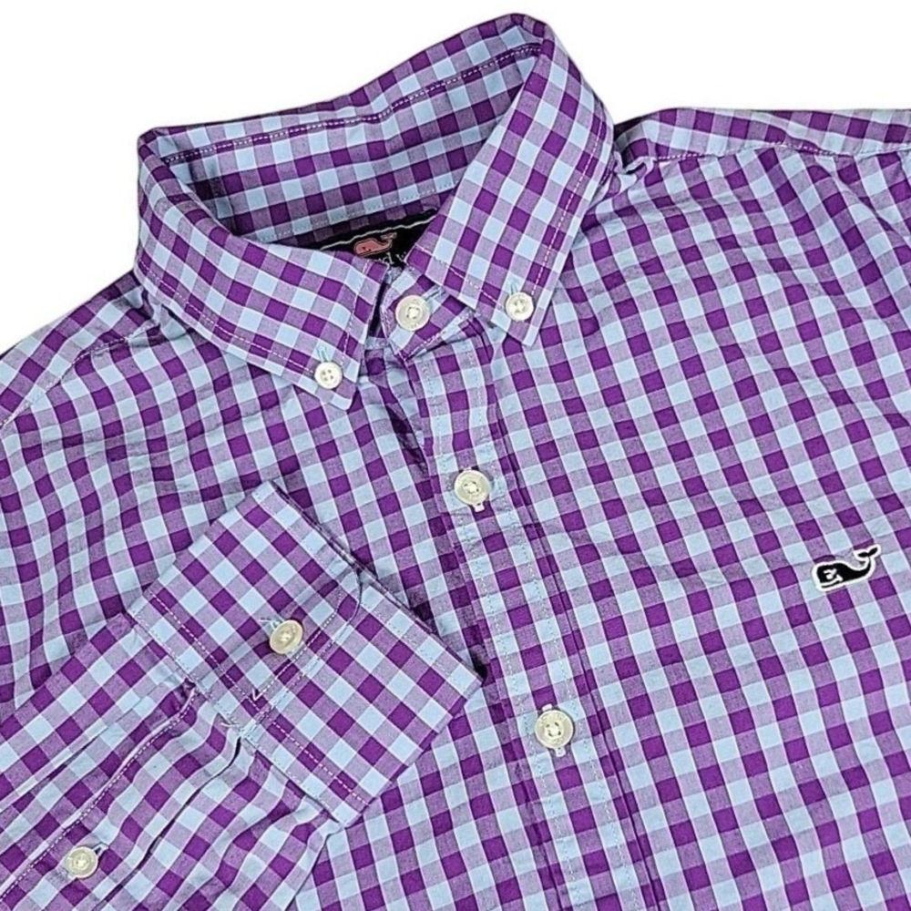 Vineyard Vines Slim Fit Whale Shirt Men's Size XS Purple Gingham Button Down LS